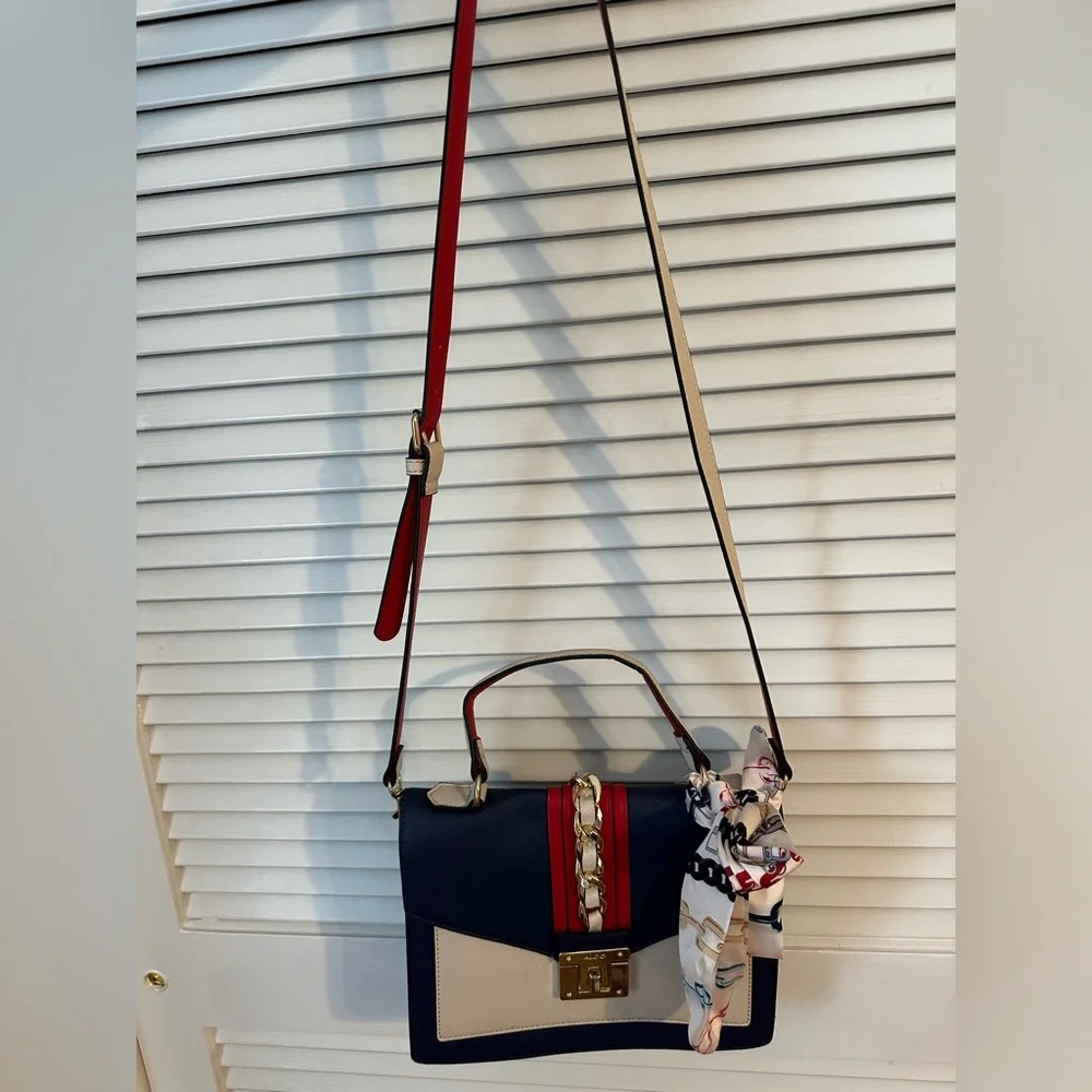 Aldo red blue white bag purse with scarf crossbody - Picture 5 of 7
